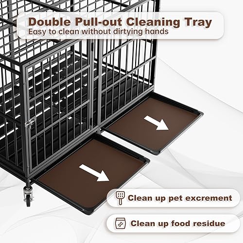 Miniatura 34 de Jaula para perros de alta resistencia de 42 pulgadas con ruedas, jaula indestructible a prueba de escapes para perros grandes, extragrande, XL XXL
