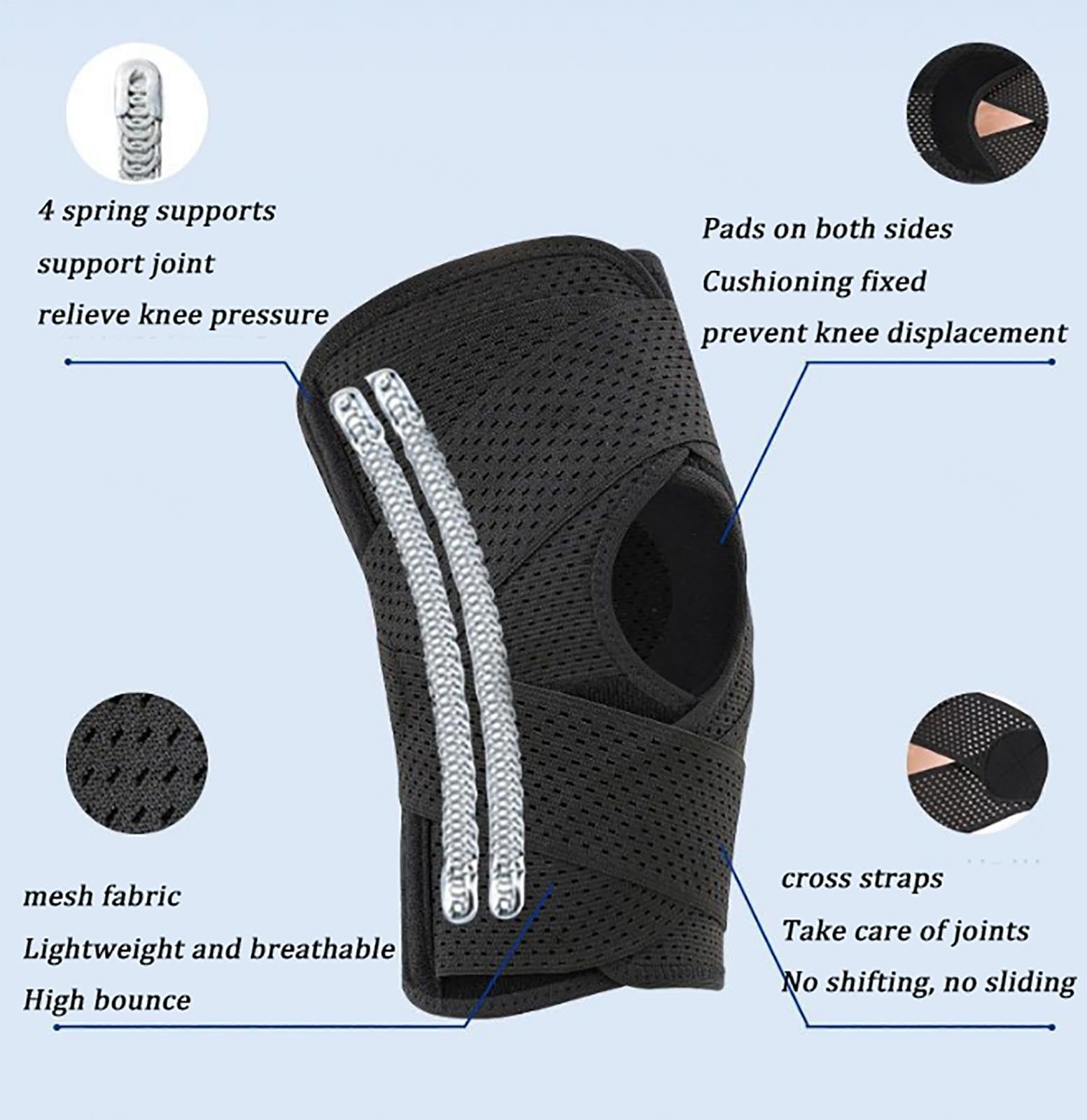 Rodillera para Hombres y Mujeres, Rodillera Ajustable con Estabilizadores Laterales, Rodillera para Aliviar El Dolor para Fútbol, ​​Baloncesto, Correr, Tenis, Voleibol,A-M