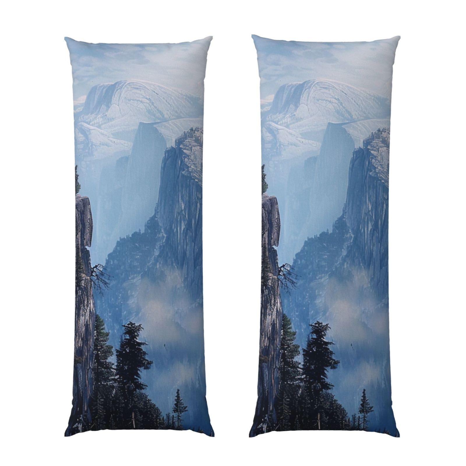 Body Pillow Cover 20x54 Inch, Canadian Smokey Mountain Cliff Print Long Lumbar Pillow Case with Zipper Long Body Pillowcase Decorative for Bed Sofa Bedroom