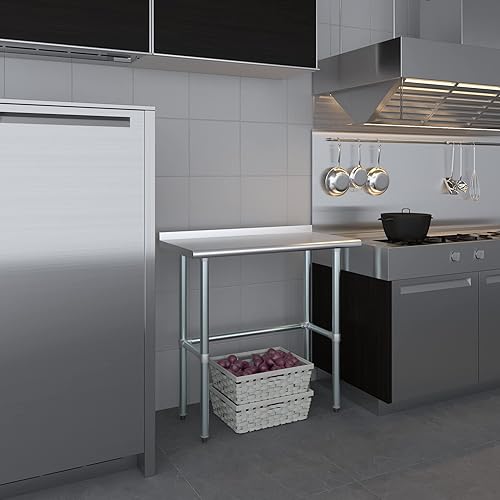 Miniatura 5 de Mesa de trabajo de acero inoxidable con base abierta con protector contra salpicaduras de 1.5 pulgadas (18 x 36)