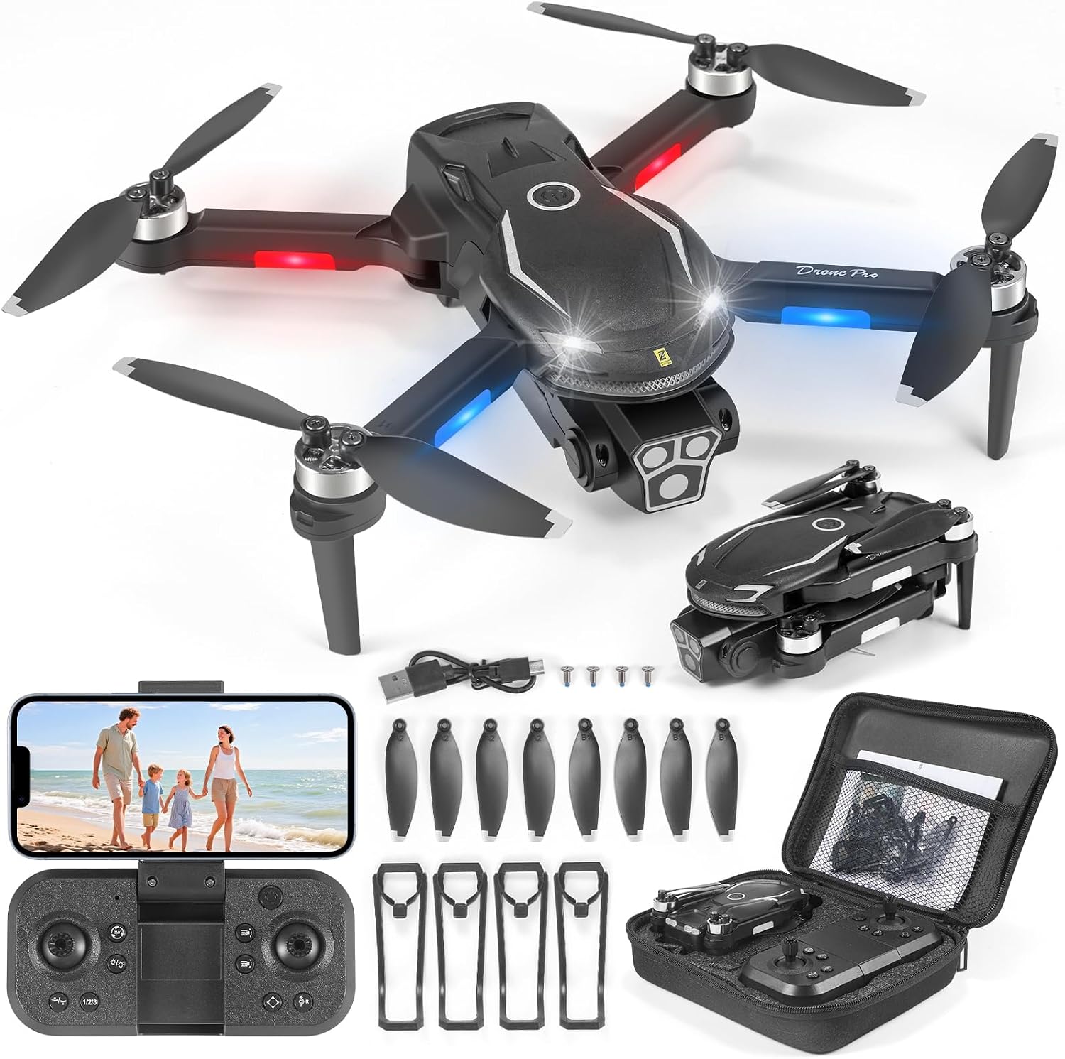 (-45%) Drohne mit Kamera HD 4K,RC Faltbare FPV WiFi Live Übertragung Drohne für Kinder Anfänger, 2 Akku,Bürstenloser Motor, Flugbahnflug, Hindernisvermeidung, One Key Start/Landen, Headless Modus