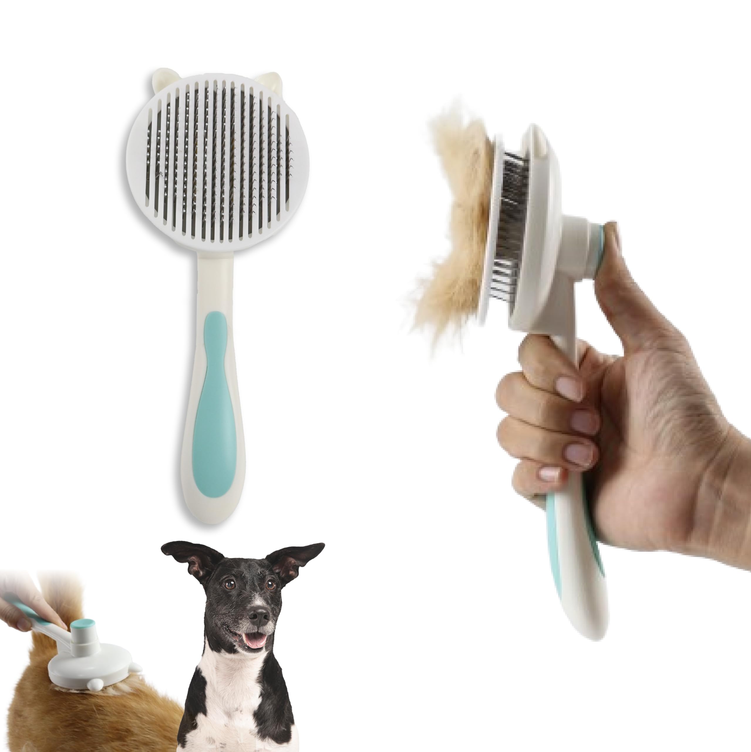 DistriPet Cepillo Gato, Cepillo Perro, Peine Suave con Botón para Extraer y Quitar Pelos con Pelo Largo y Corto. Ideal para Masajes. Rastrillo para Mascotas Pequeñas, Medianas y Grandes.
