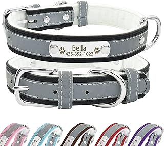 Senristar Personalisierte Reflektierende Leder Hundehalsband mit Warmem Futter, Individuelle Hundehalsband mit Namensschild Eingraviert für Kleine Mittlere und Große Hunde und Katzen product image