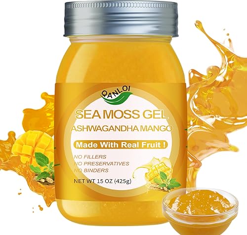 QANLOI Seamoss Raw Organic Gel,Organic Seamoss with Irish Sea Moss,Sea Moss Supplement-Immune Support-15OZ Sea Moss Advanced (Ashwagandha Mango)
