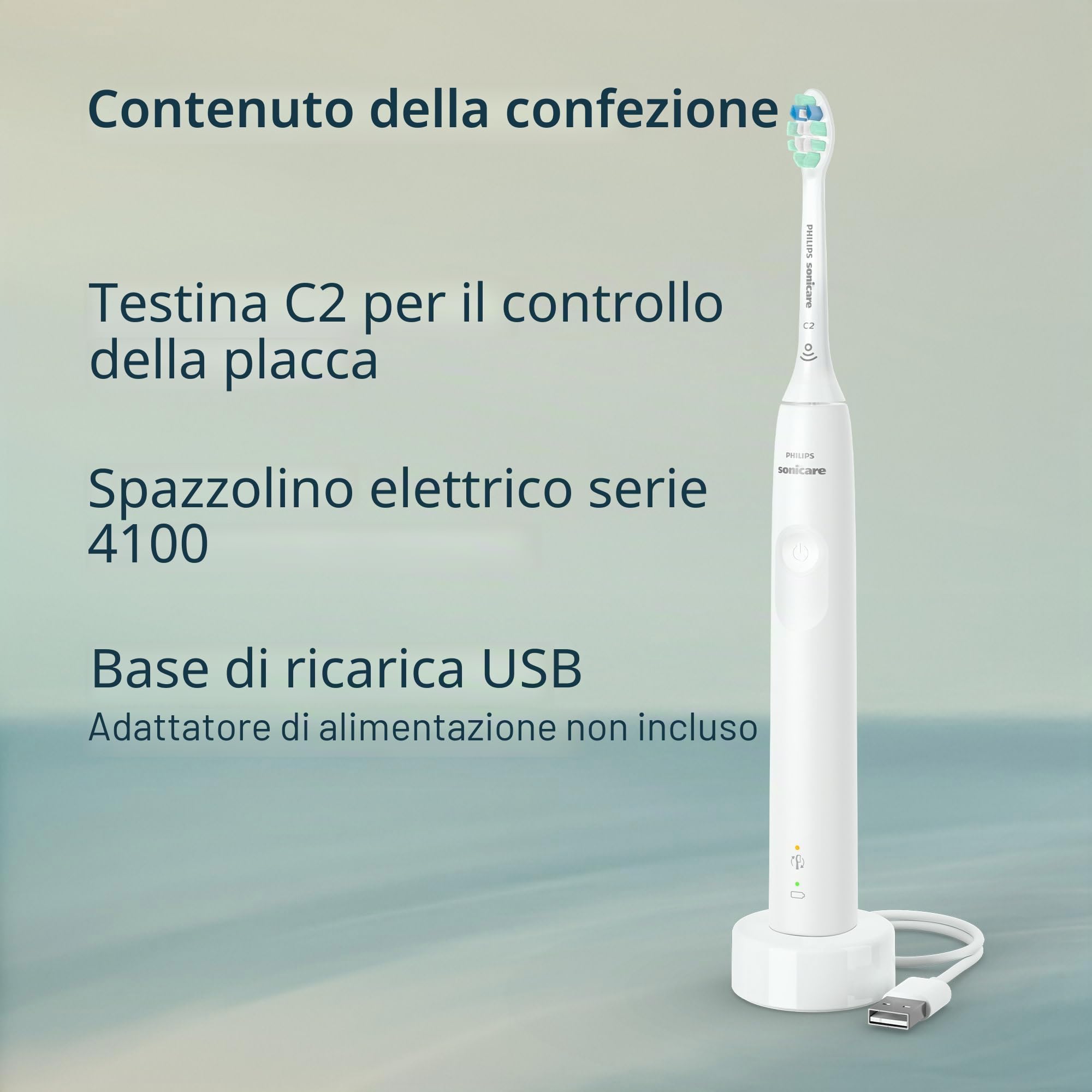 Philips Sonicare Spazzolino elettrico serie 4100 - Spazzolino sonico con tecnologia sonica avanzata, sensore di pressione, due impostazioni di intensità, Smartimer e Quadpacer, bianco, modello HX3681
