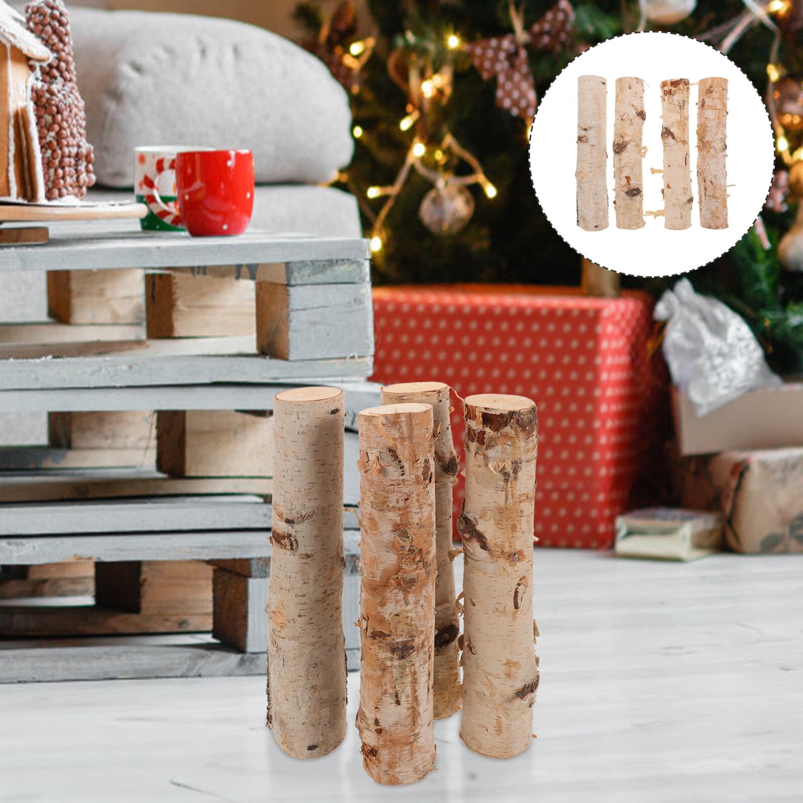 ABOOFAN Tronchi di Betulla Naturale Facili da Maneggiare 4 in Legno per Decorazioni Artigianali per DIY e Decorazioni Natalizie