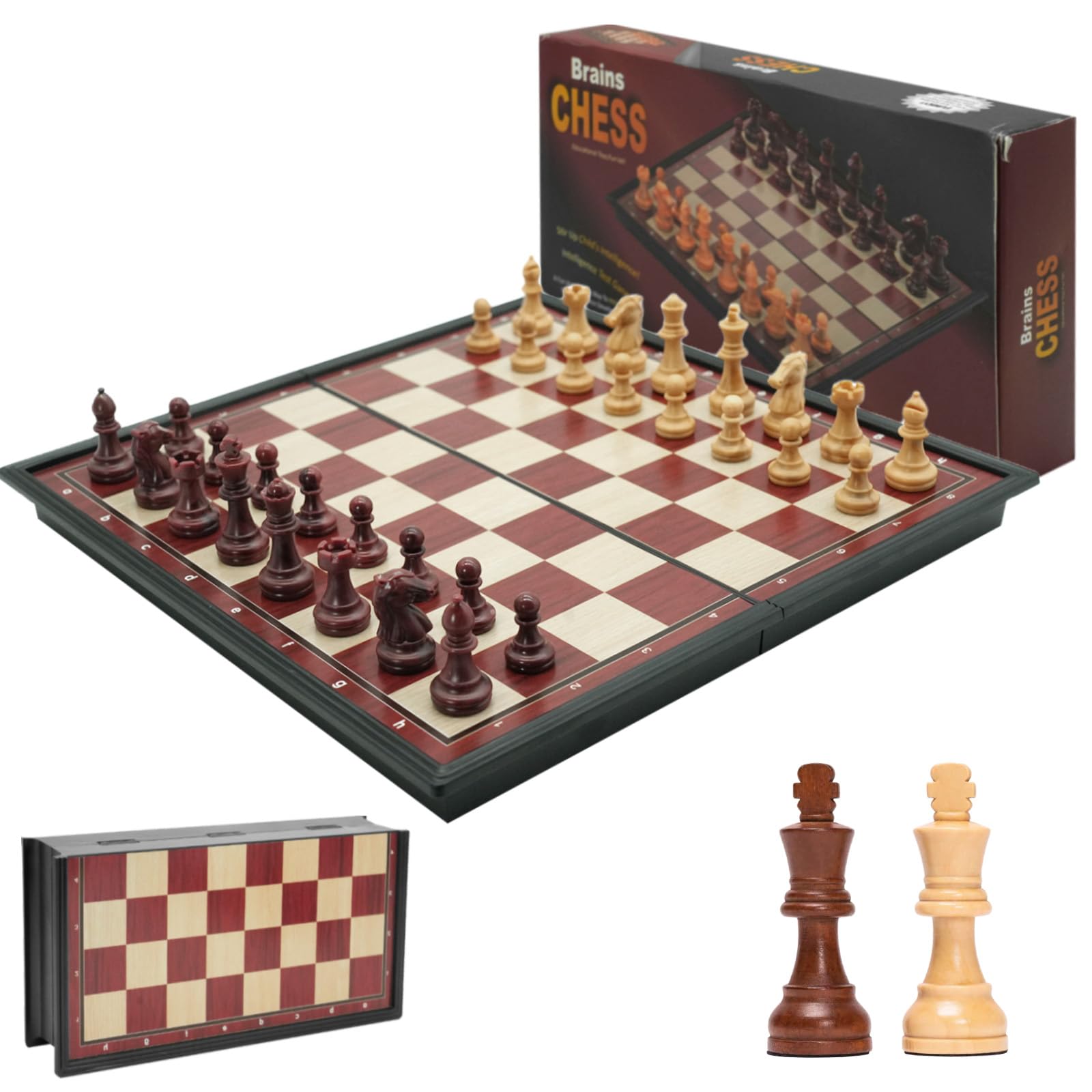 Echiquier, 24 × 24 cm Jeu D'Échecs en Pliable Echiquier Grain de Bois en Plastique, Deluxe Echecs Magnétique, Portable Chess Board Echequier pour Enfants Adultes Fête Voyage