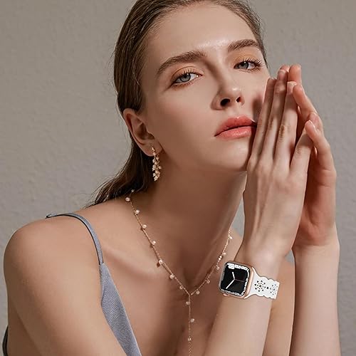 Miniatura 4 de Floral Silicone Band Compatible with Apple Watch Bands 38mm 40mm 42mm 44mm 41mm 45mm 49mm Women Men, Design Wristbands Soft Breathable Watch Bands