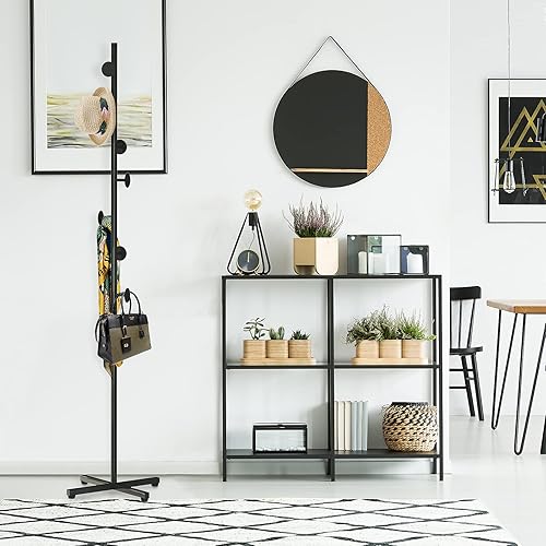 Miniatura 4 de Perchero independiente, árbol de abrigo negro con 8 ganchos de metal para entrada, pasillo, dormitorio, oficina para abrigos, ropa colgante,