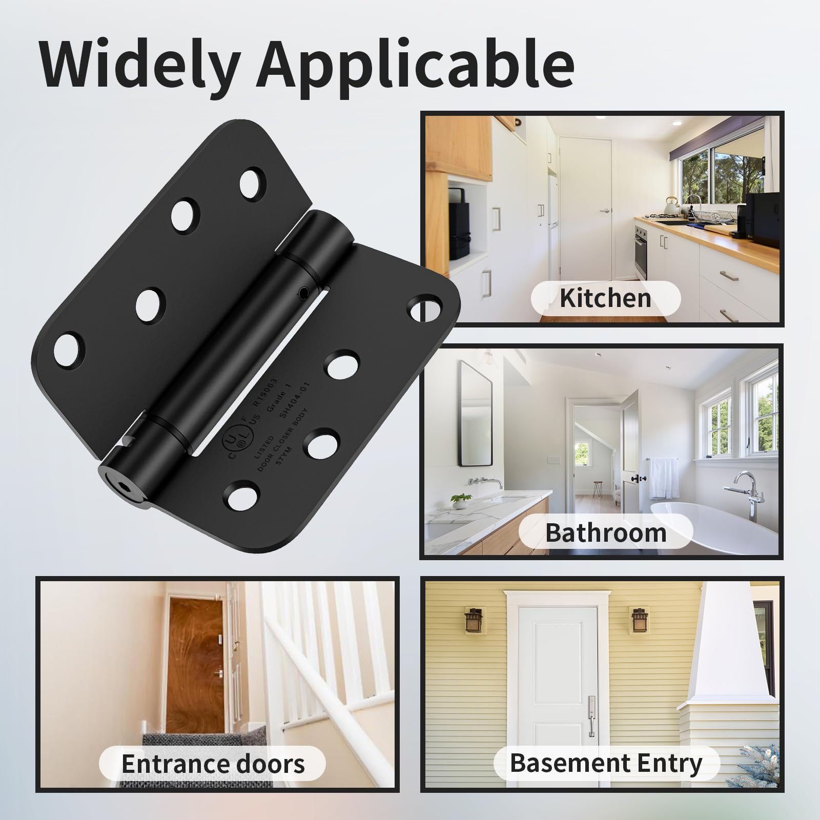 Luxbaro 2-Pack Self-Closing Door Hinges - 4 Inch Spring Loaded, Adjustable Tension, UL Listed For Garage & Interior Doors - View #10