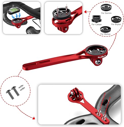 Miniatura 3 de Soporte para computadora de bicicleta, soporte para computadora de ciclismo frontal rojo compatible con Garmin, Wahoo, Bryton, Cateyer, cámara de