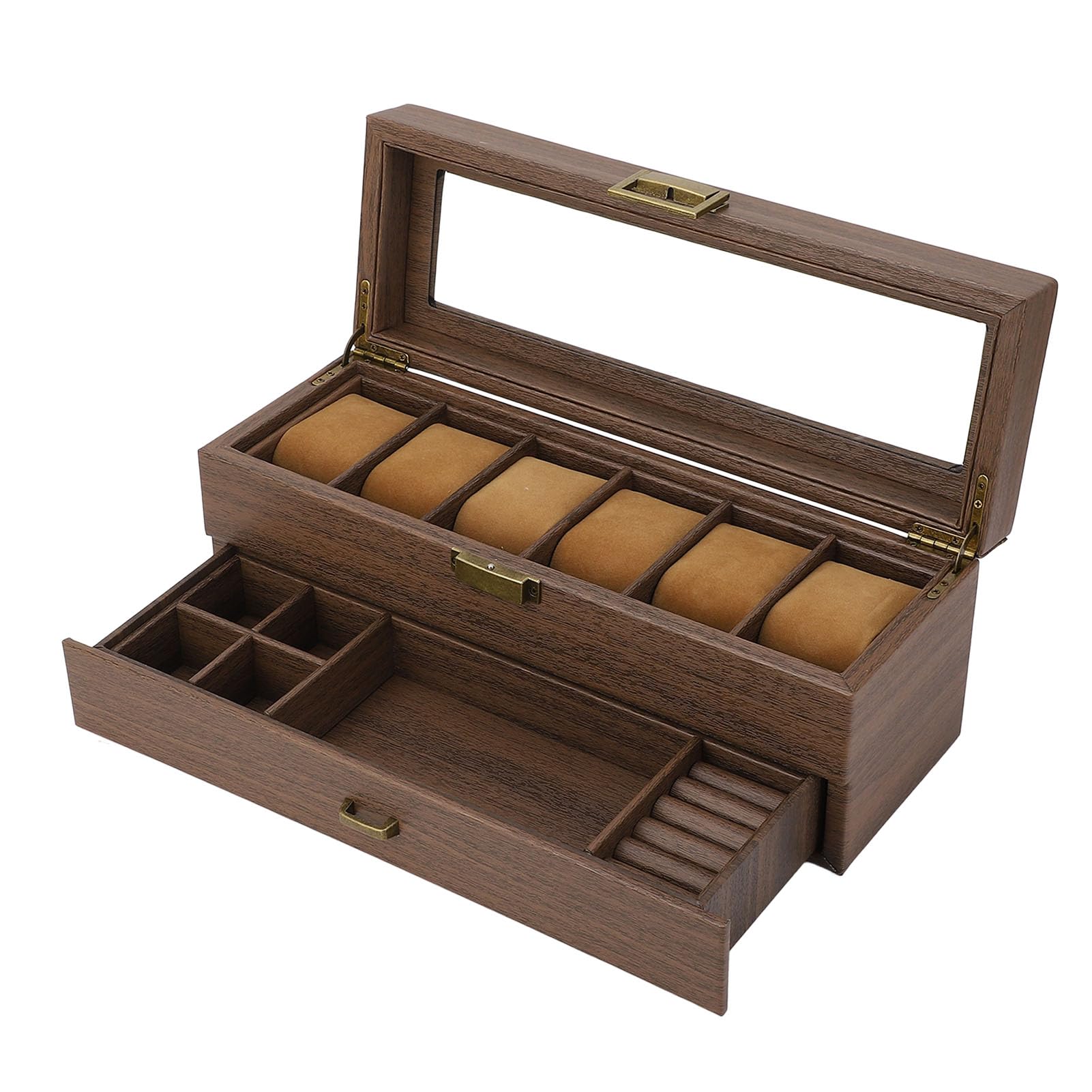Haofy Organizer Porta Orologio a Doppio Strato a 6 Slot con Copertura in Vetro Temperato Trasparente per gli Amanti dei Gioielli