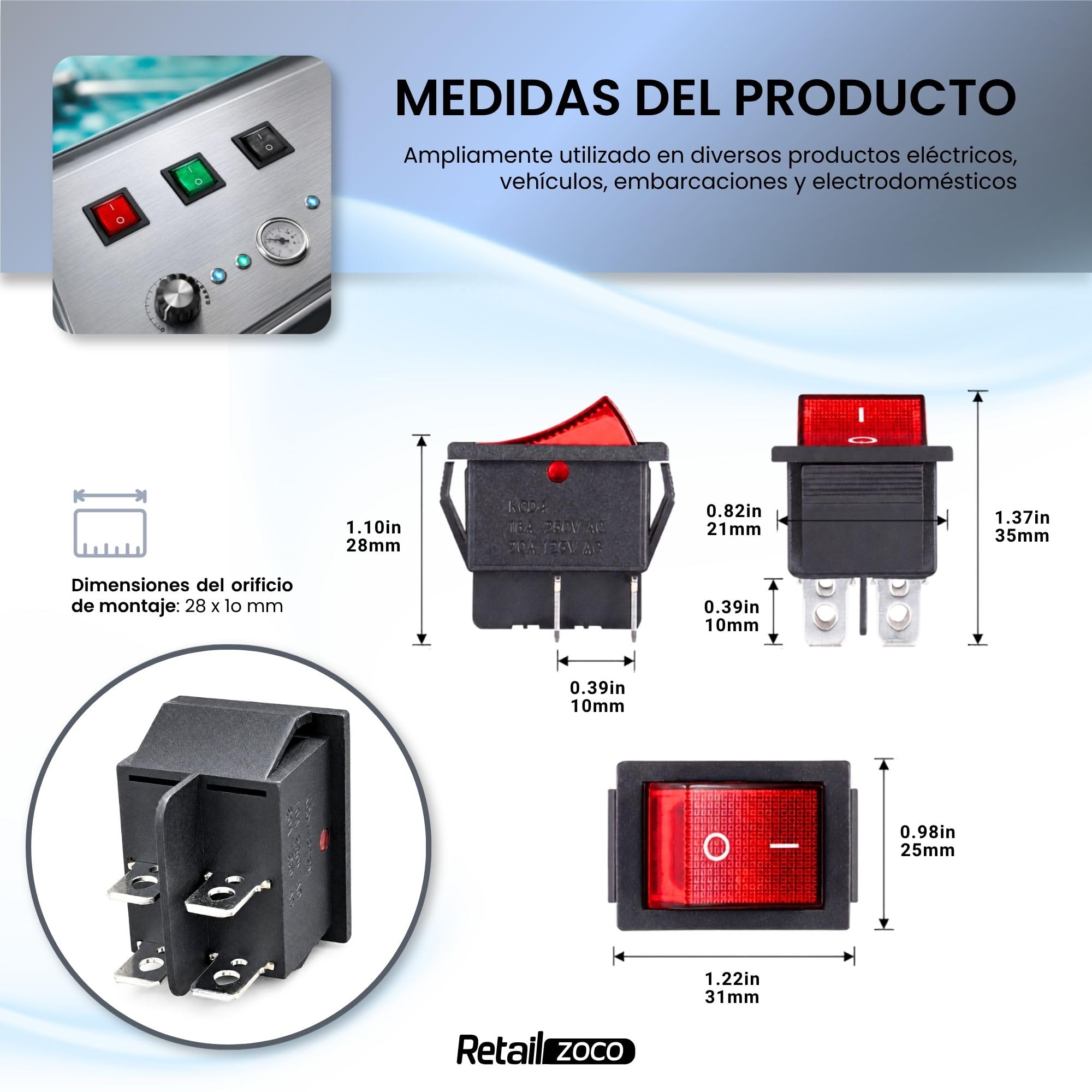 Interruptor Basculante DPST ON/OFF 4 pin, 1 Unidad - imagen 5