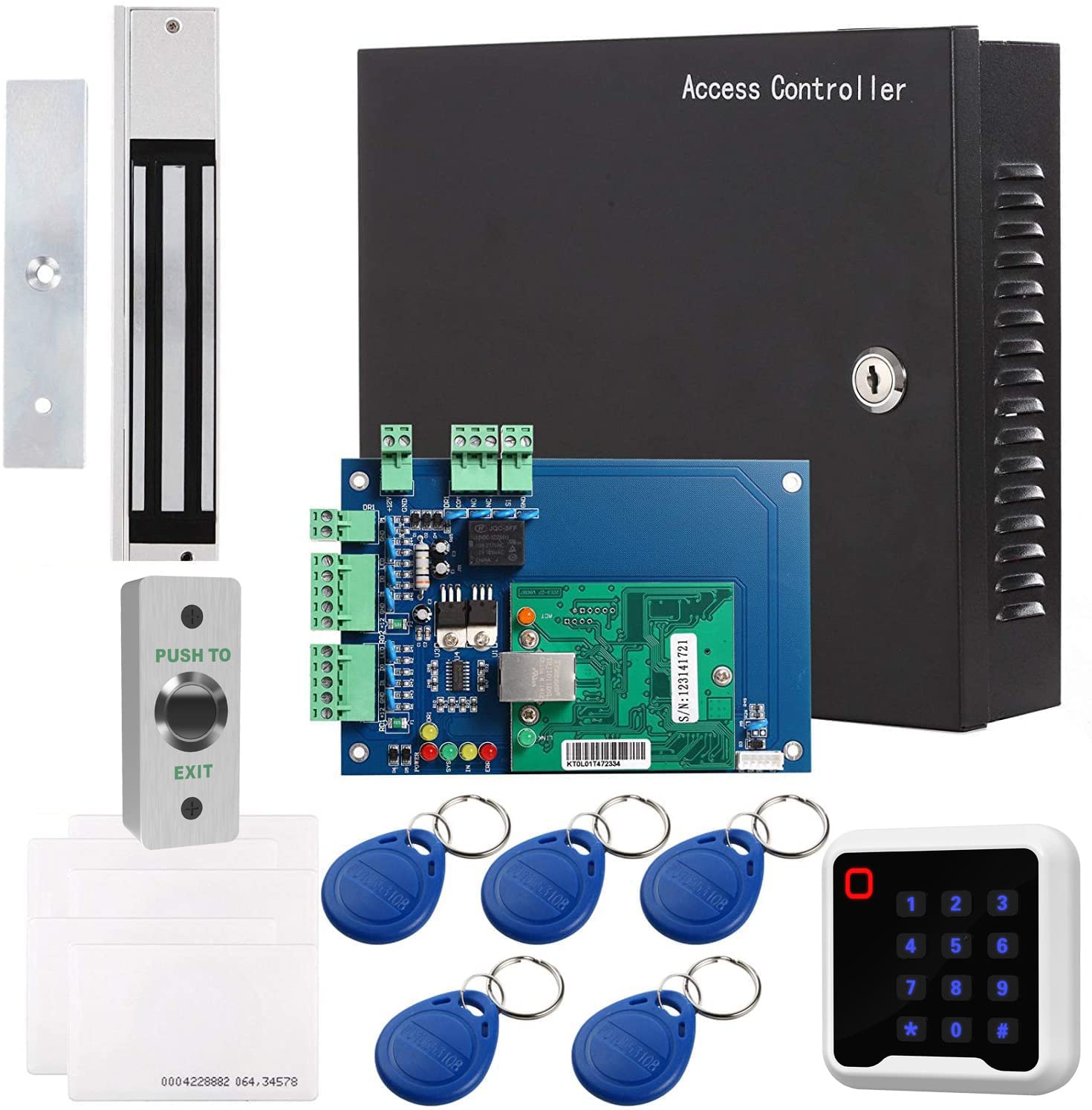 UHPPOTE Kit Complet de Contrôle d'Accès TCP IP Network Board Panel de contrôle d'accès Alimentation de Courant AC230V Serrure Magnétique Maintien de Force 600Lbs 280Kg