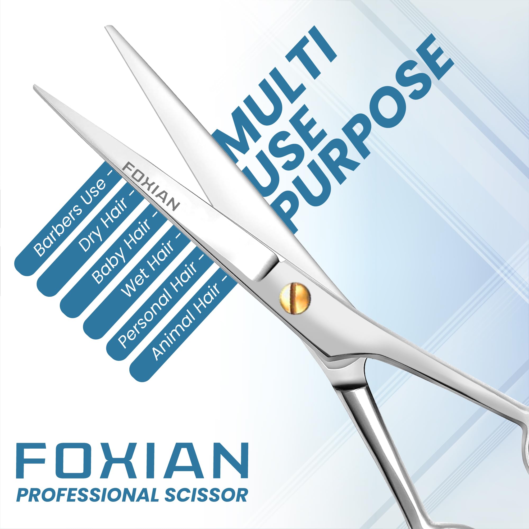 Foxian Hairdressing Professional Scissors for Barbers & Hairdressers 6" Stainless Steel Hair Cutting Scissors with Comb for Men & Women - Image 3