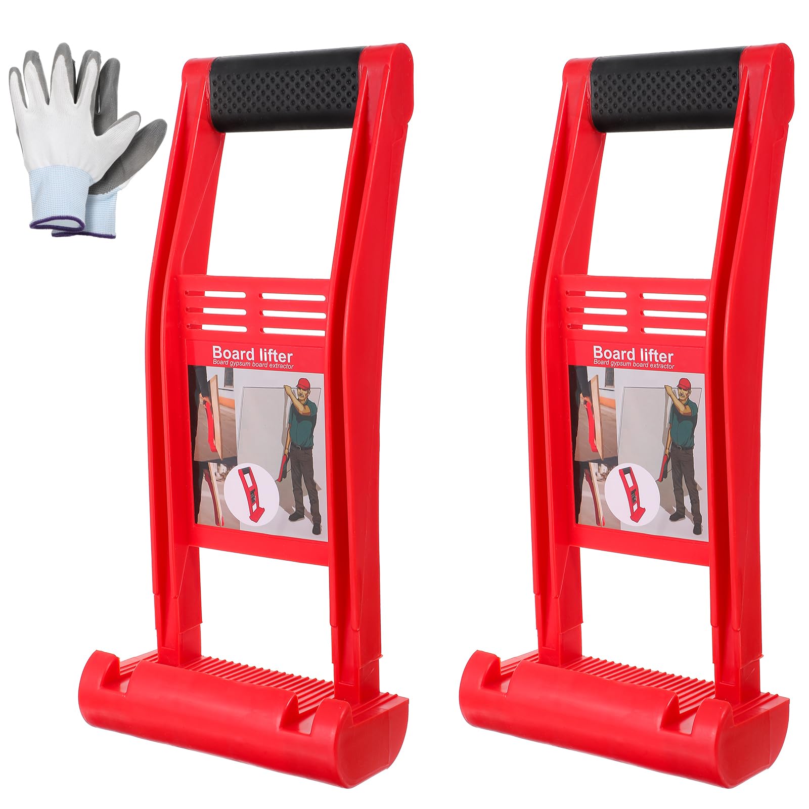 2 Pcs Panel Carriers with Protective Gloves – Drywall Carrier Handle, ABS Plastic Panel Mover Tool for Plywood, Plasterboard, Glass Board (176 lbs Load Capacity)