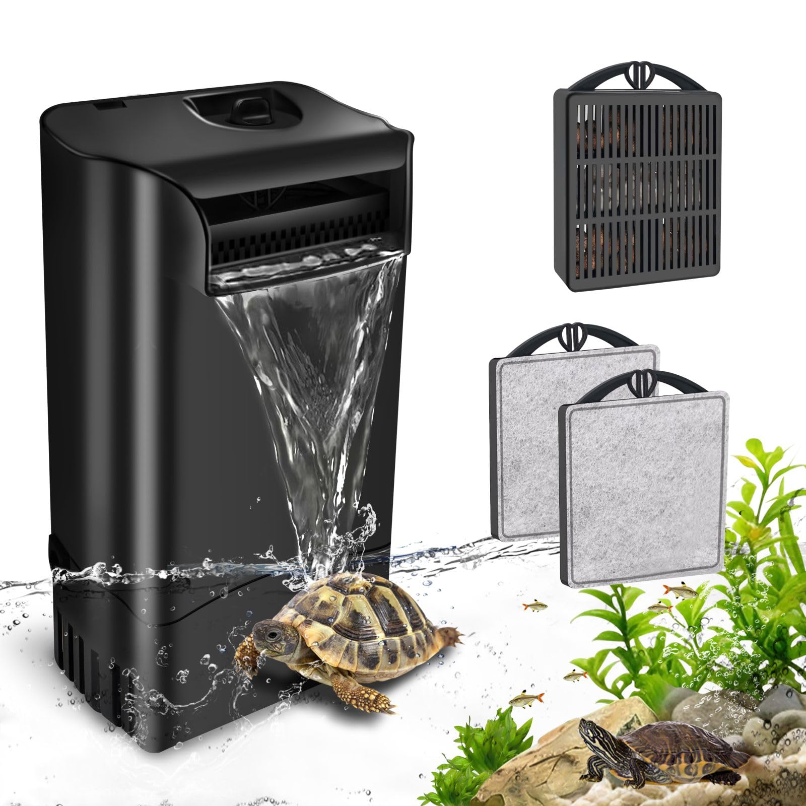 GOZILLA 148GPH Turtle Tank Filter 8W Adjustable Water Flow, Aquarium Filter for Low Water Level Tank, Turtle Filter Quiet Waterfall Fish Tank Filter