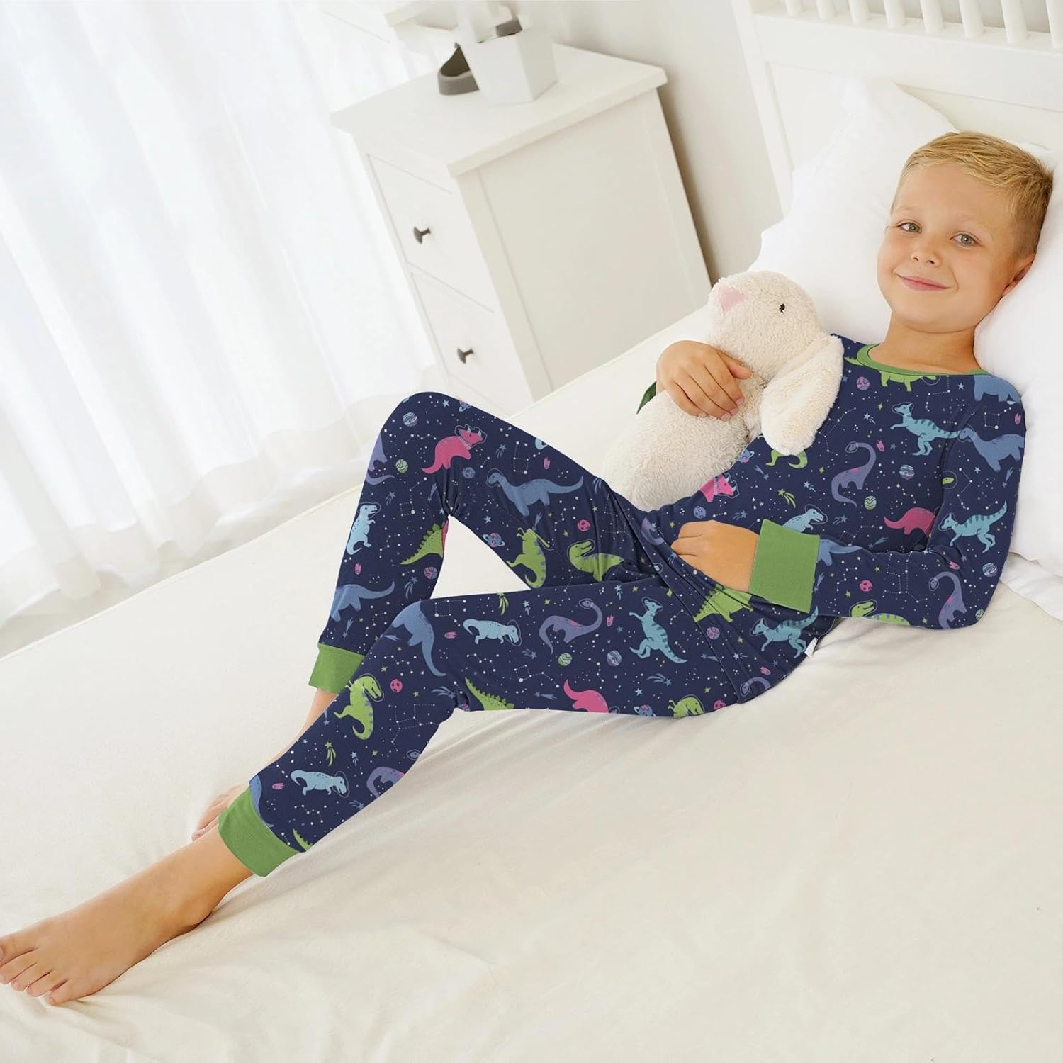 Jimonda Kids Cozy Rayon From Bamboo Long Sleeve Pajamas Set Soft Stretchy Sleepwear Clothes For Girls Boys Cute Printed PJs - Image 7