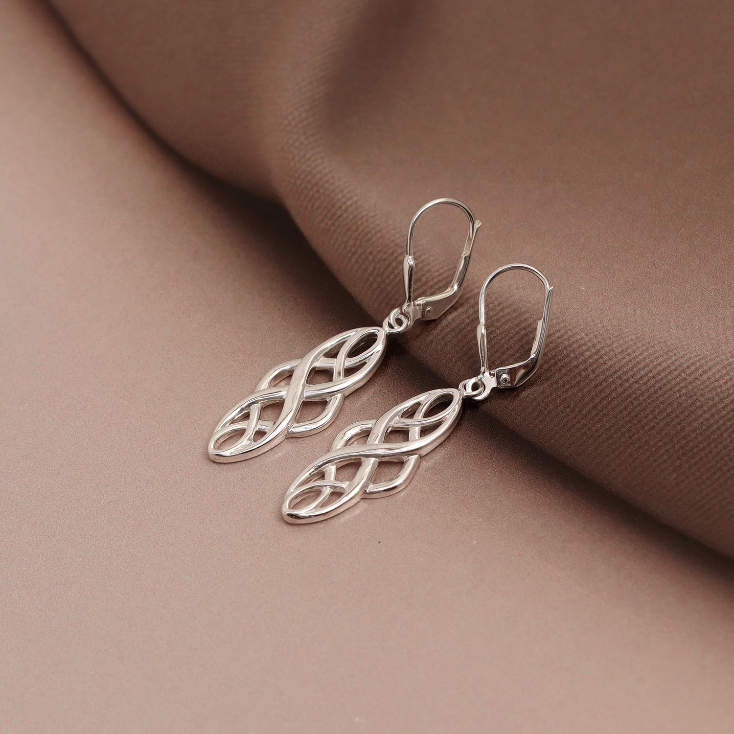 LeCalla Sterling Silver Drop Earrings for Women | 925 Silver Leverback Dangle Drop Earrings | Celtic Knot & Heart Jewelry Gift Collection | Lightweight Teardrop Lever Back Drop Dangle Earring for Women - Image 4