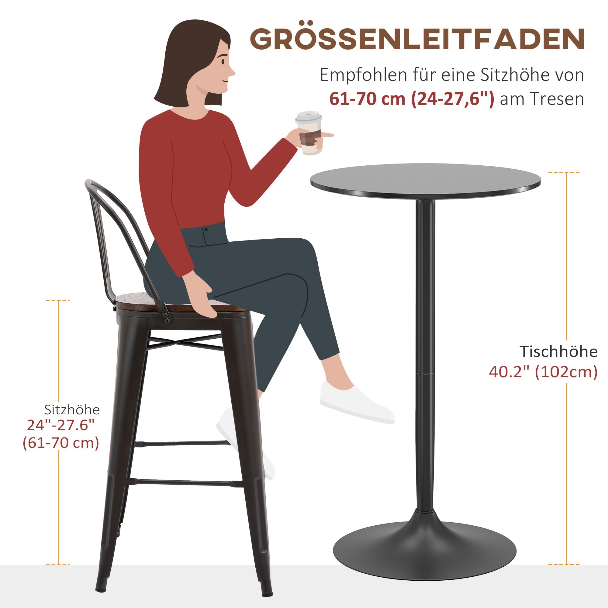HOMCOM Mesa de Bar Redonda, Mesa de Comedor, Ø60x102 cm, con Encimera Laminada y Marco de Acero, para 2 Personas, Moderna, para Casa, Cocina, Negro