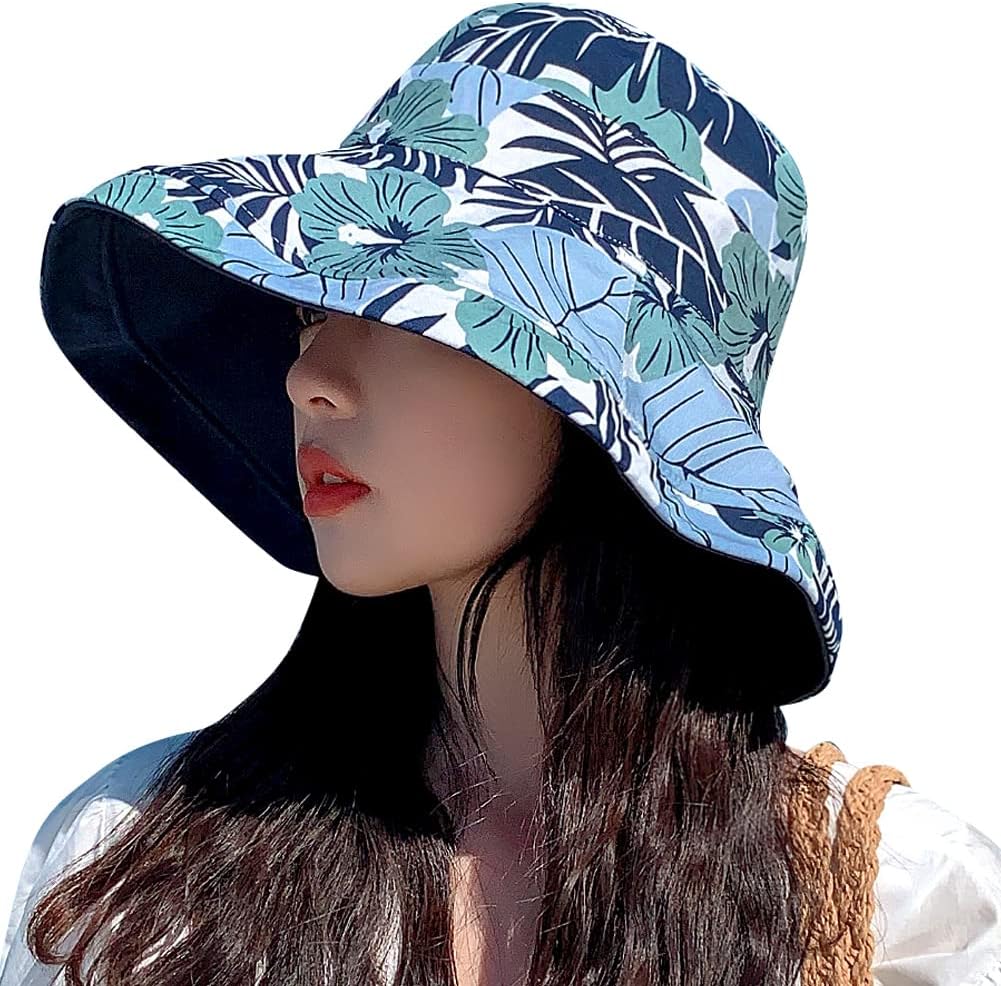 Reversible Floral Sun Hats UV Protection UPF Packable Wide Brim Chin Strap Women - Image 2