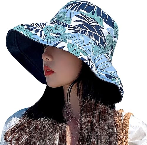 Miniatura 10 de Sombreros reversibles florales para el sol, protección UV, con protección UPF y ala ancha y correa de barbilla para mujer