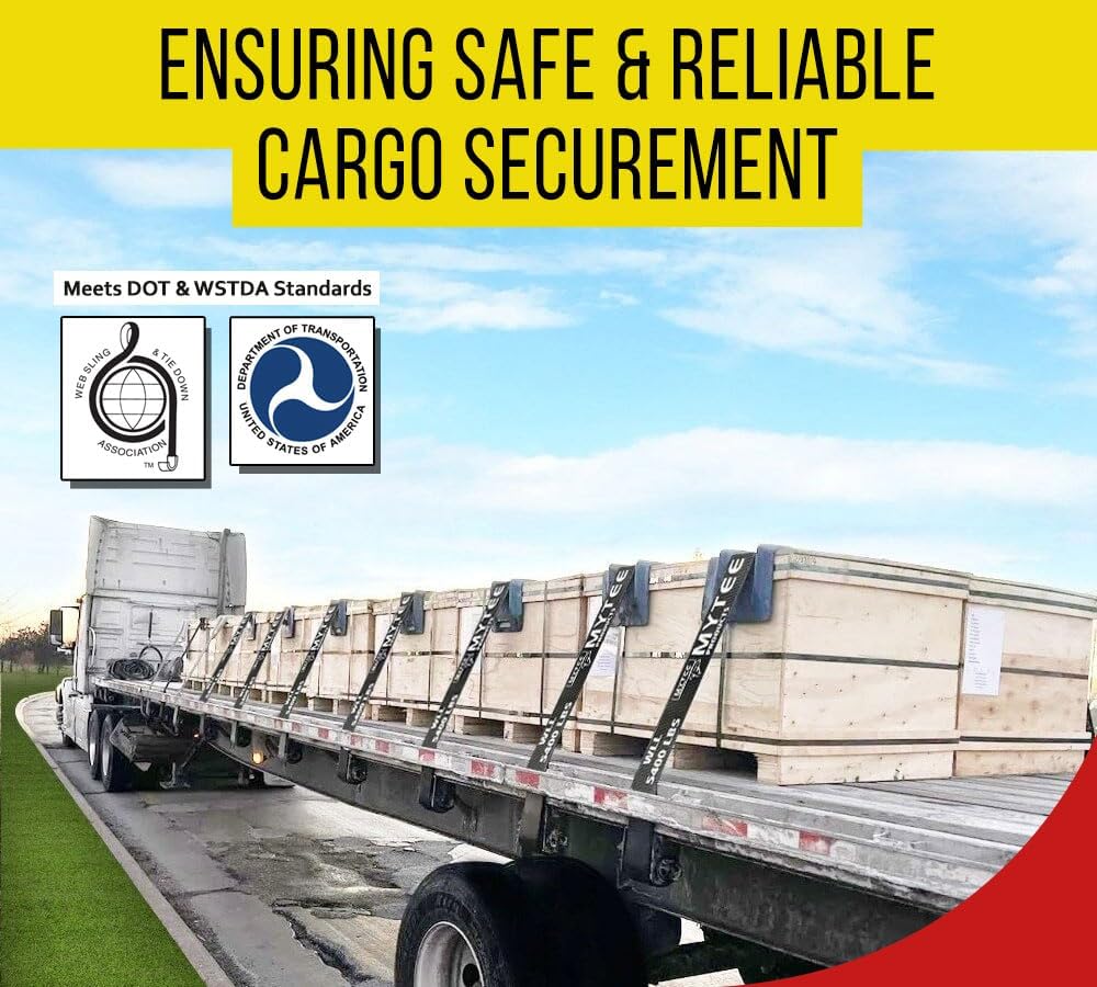 Mytee Products Winch Straps 4" x 30' Black Heavy Duty Tie Down w/Flat Hook WLL# 5400 lbs | 4 Inch Cargo Control for Flatbed Truck Utility Trailer (10 Pack) - Image 5