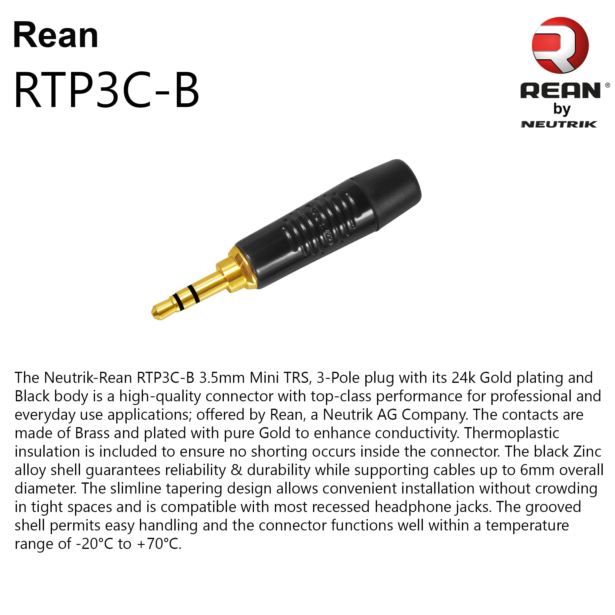 Cavo ausiliario mini Star-Quad bilanciato ultra silenzioso ultra flessibile e bilanciato con connettori Neutrik-Rean da 3,5 mm Gold Mini TRS maschio e femmina da 3,5 mm