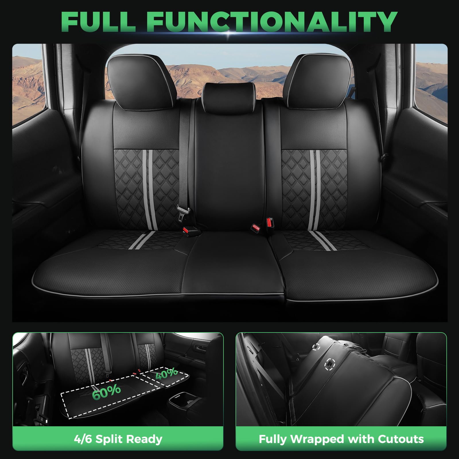 RIDEPOSH Custom Seat Covers for Tacoma 4th Gen 2024 2025 Double Cab SR5/TRD Sport/TRD Off-Road/SR Full Set with Console Covers, Waterproof Leather Back and Front Seat Protectors Black Grey: Black Grey Tacoma 2016-2023 Double Cab Full Set