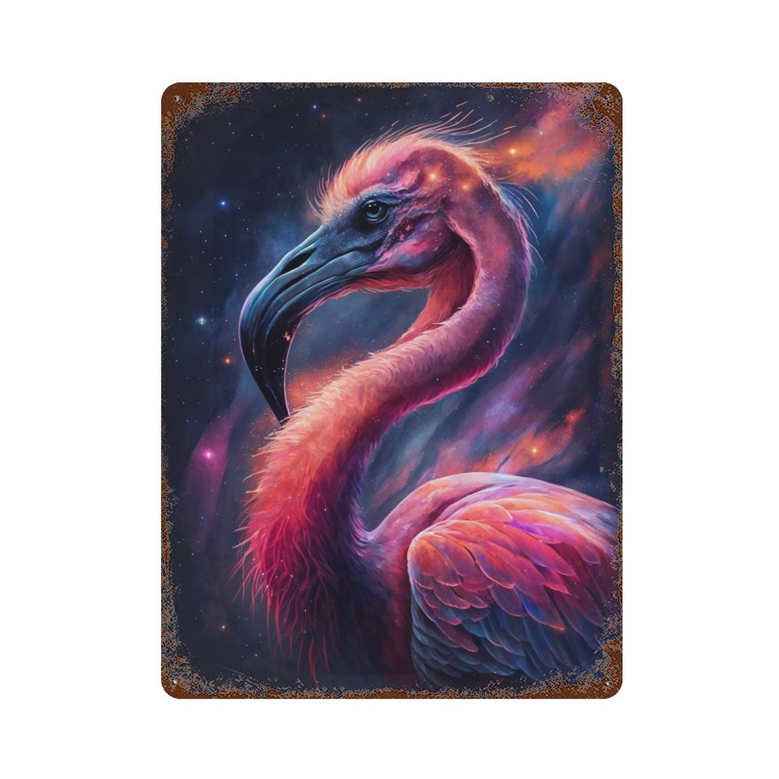 Garage Style Cosmic Flamingo Art Print-12 Decorative Tin Sign 15.7"x11.8", Novelty Wall Decor for Bar And Workshop