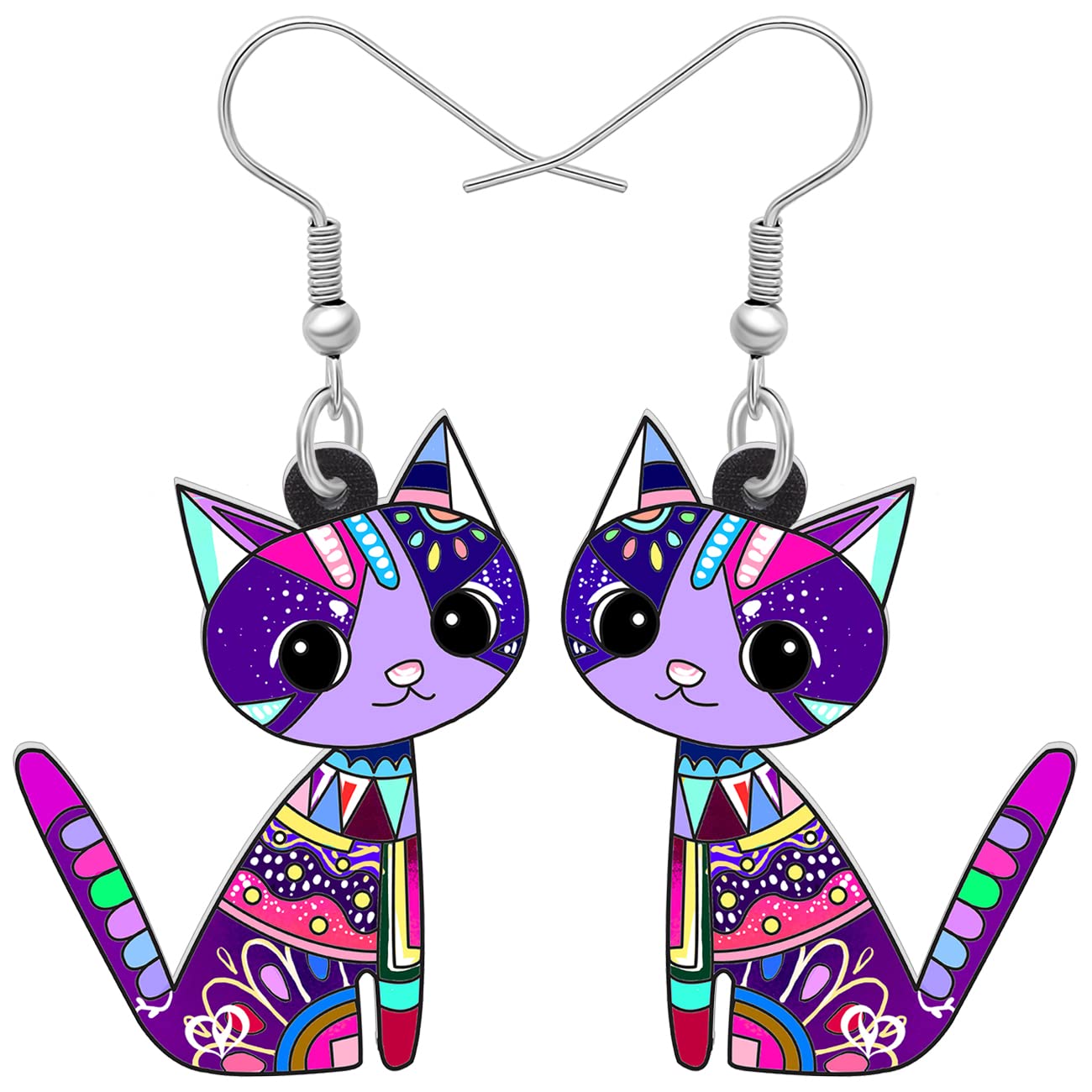 Acrylic Drop Cat Earrings Pets Funny Design 7 Color Lovely Gift For Girl Women By The Bonsny