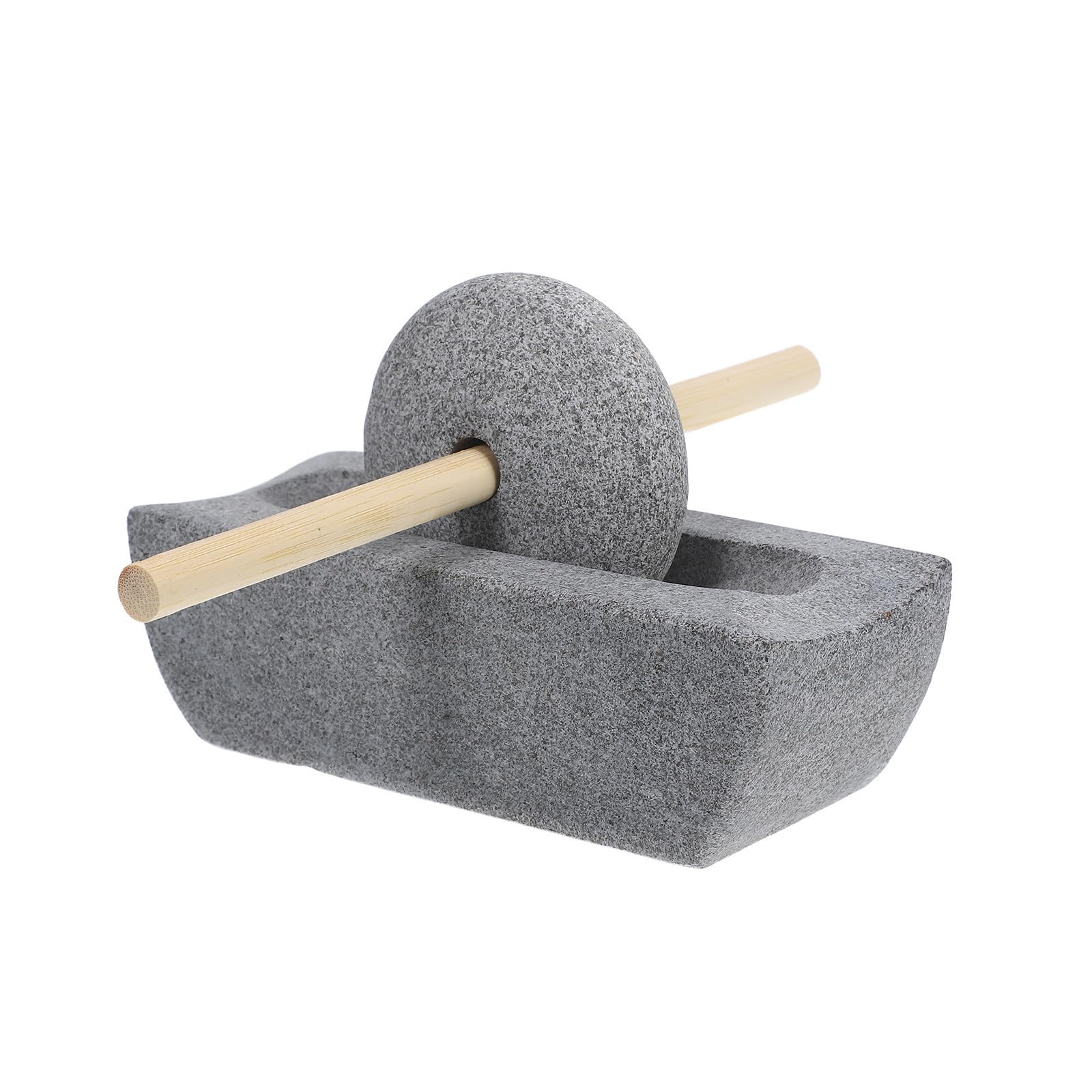 KOMBIUDA Molino de Piedra Natural 12 Cm Manual para Moler Té y Café, Molinillo Pequeño para Cocina y Uso Doméstico con Manivela de Madera