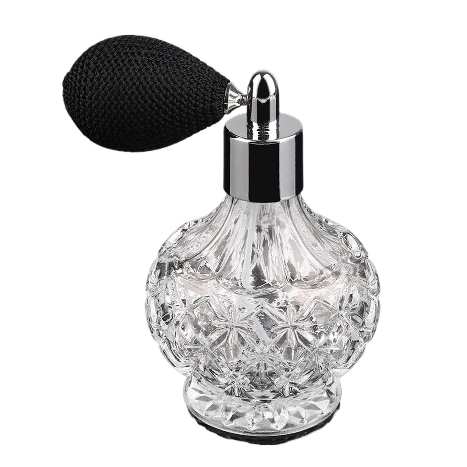 SNGUOQ 80ml Vintage Perfume Bottle Empty Glass Refill Clear Spray Refillable Atomizer Short With Pump Lady Gifts Black For Home Decor,Birthday