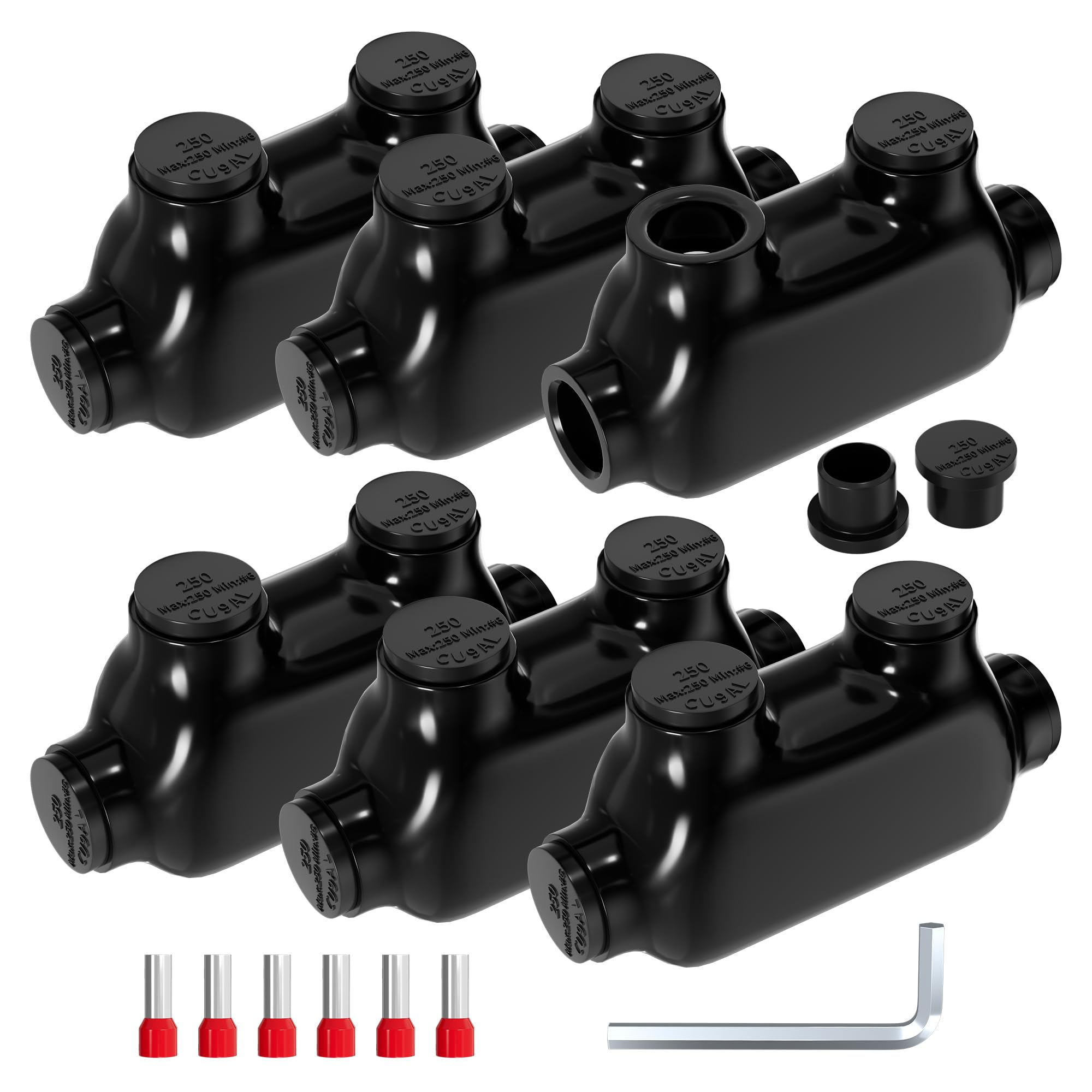 Joinfworld Conector de empalme en línea aislado calibre 250CMC-6, conectores de alambre de aluminio a cobre, conectores de alambre de aluminio, conector de empalme eléctrico en línea con hexagonal