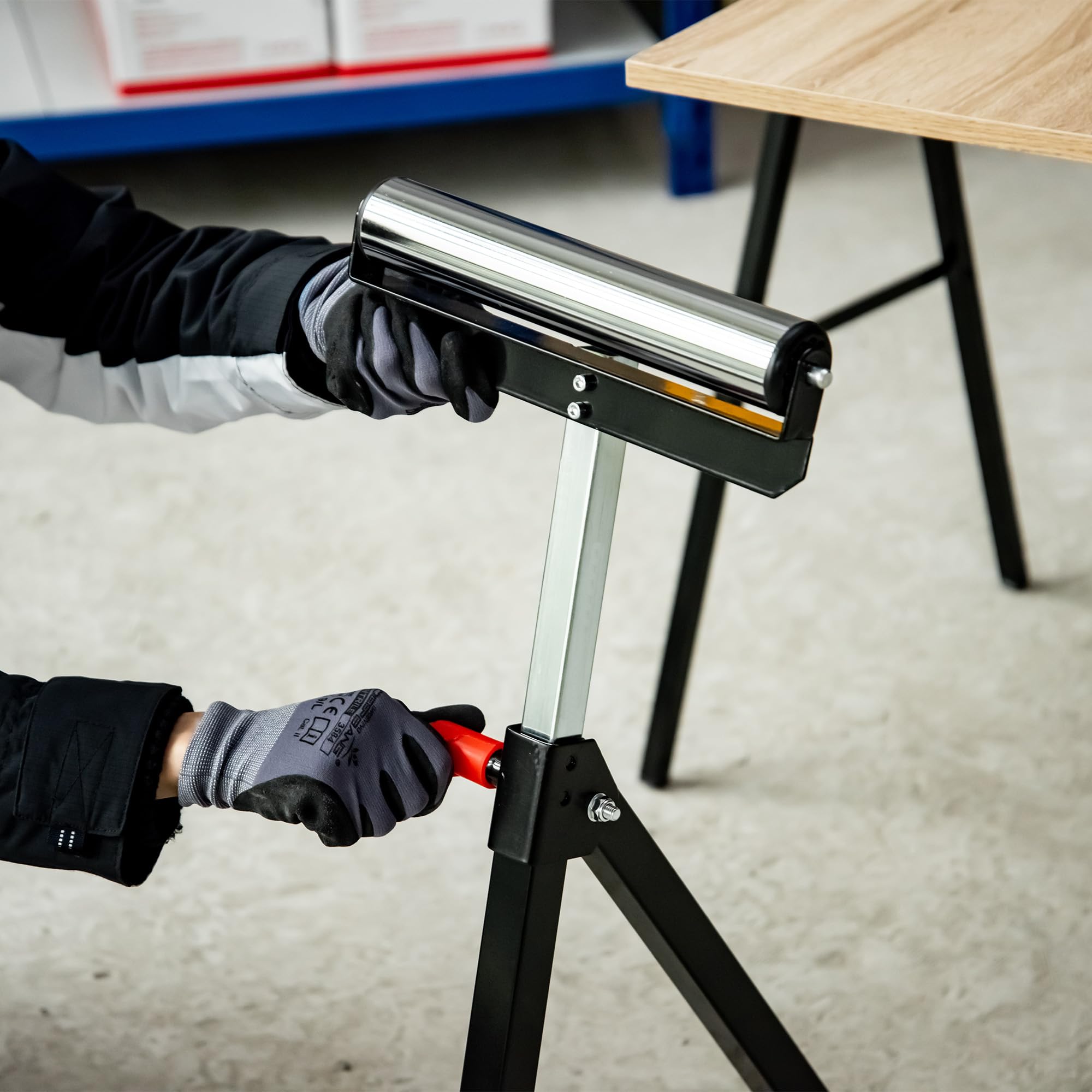 HOMCOM Servante d'atelier à rouleau pliable, lot de 2 supports avec rouleau hauteur réglable 68 à 110 cm, charge max. 90 kg, support de rouleau à billes, noir