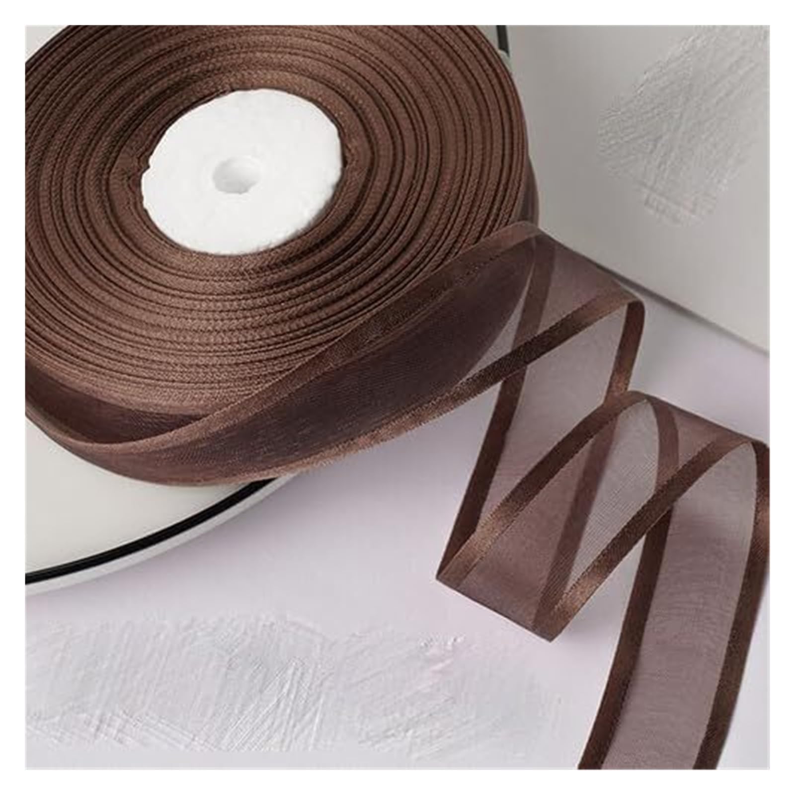rolki wstążek z organzy, Wielokolorowa wstążka satynowa i organzy do samodzielnego pakowania prezentów(Dark Brown)