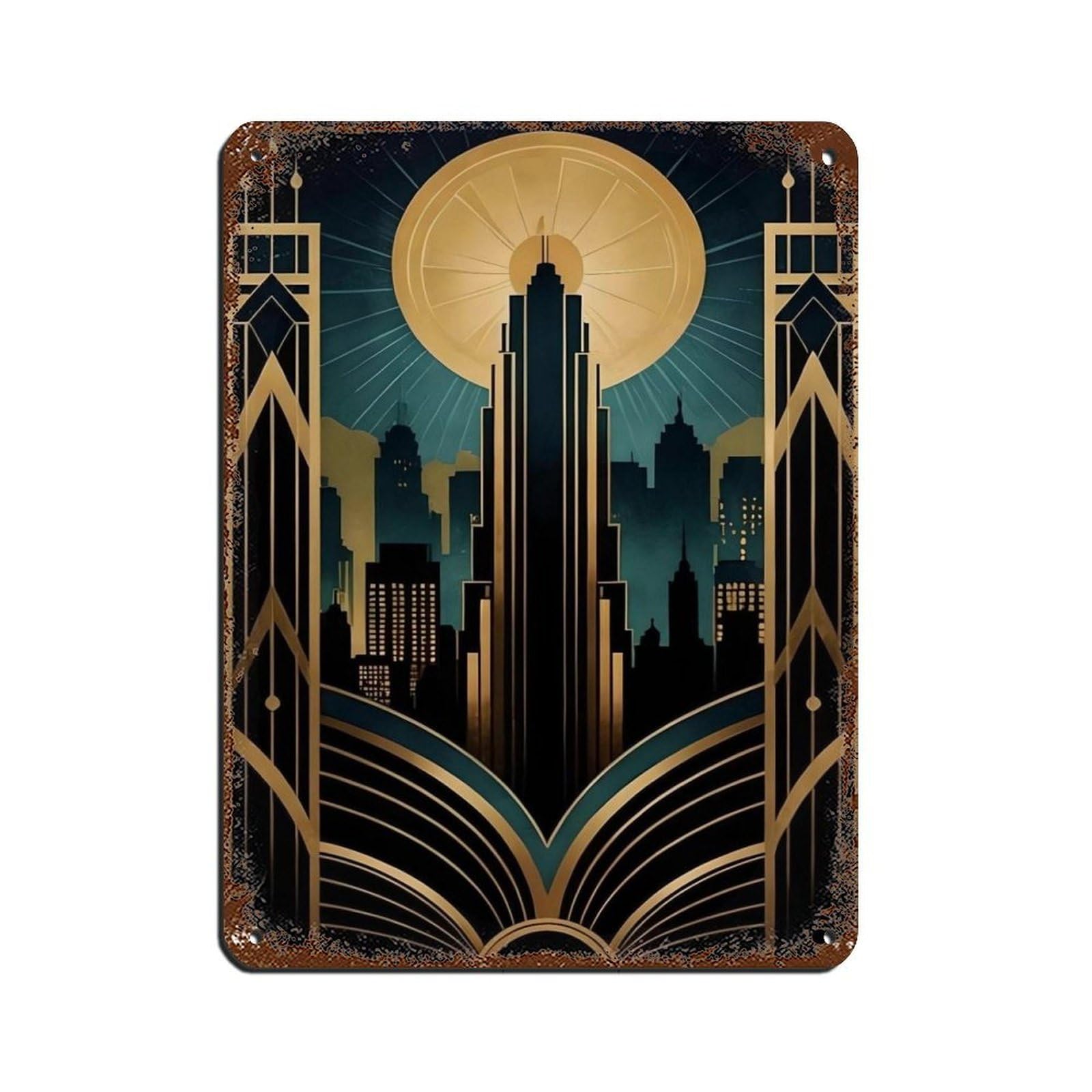1920s Architecture Poster Gatsby Style Art (2) Tin Sign Vintage Metal Pub Club Cafe Bar Home Wall Art Decoration Poster Retro 12x16inch(30x40cm)