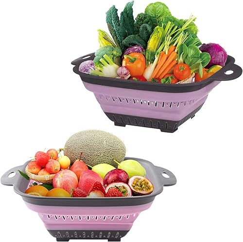 Colador plegable, colador de alimentos de silicona sin BPA, colador plegable de cocina, perfecto para cocina, drenaje, pasta, verduras, frutas y