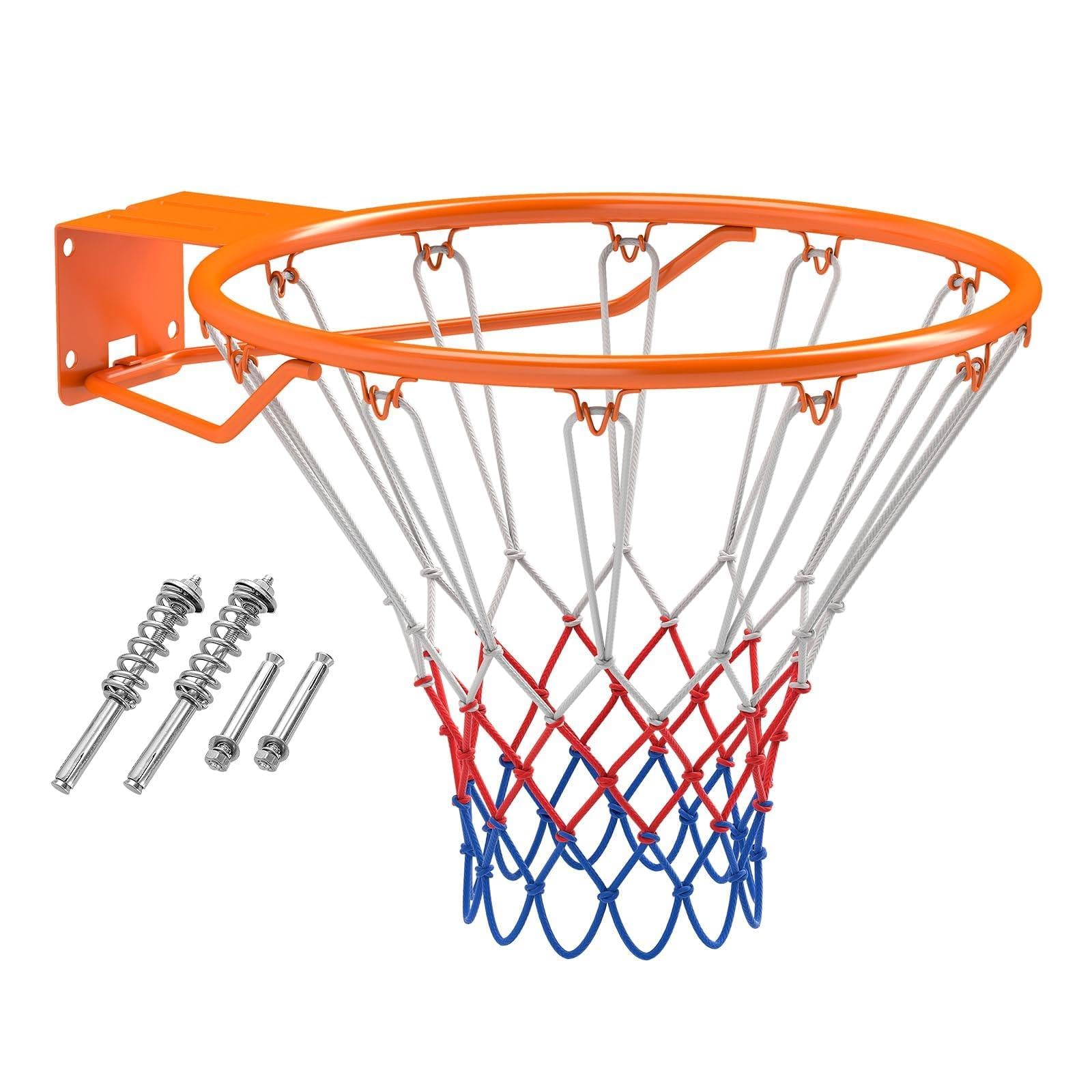 COSTWAY Canestro da Basket a Parete 45 CM, Anello da Pallacanestro da Muro con Doppia Molla, Rete Resistente e 12 Anelli, Cerchio Universale da Basket per Interno ed Esterno