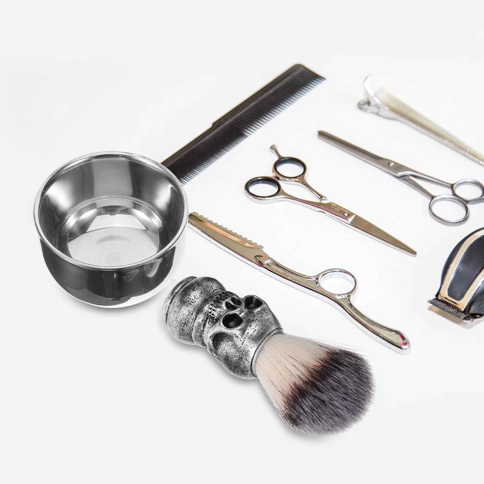 Mobestech 5 Set Kit Rasatura Uomo con Pennello da Barba in Acciaio Inossidabile e Ciotola, Pratico senza Sforzo per Salone di Parrucchiere e Barber Shop