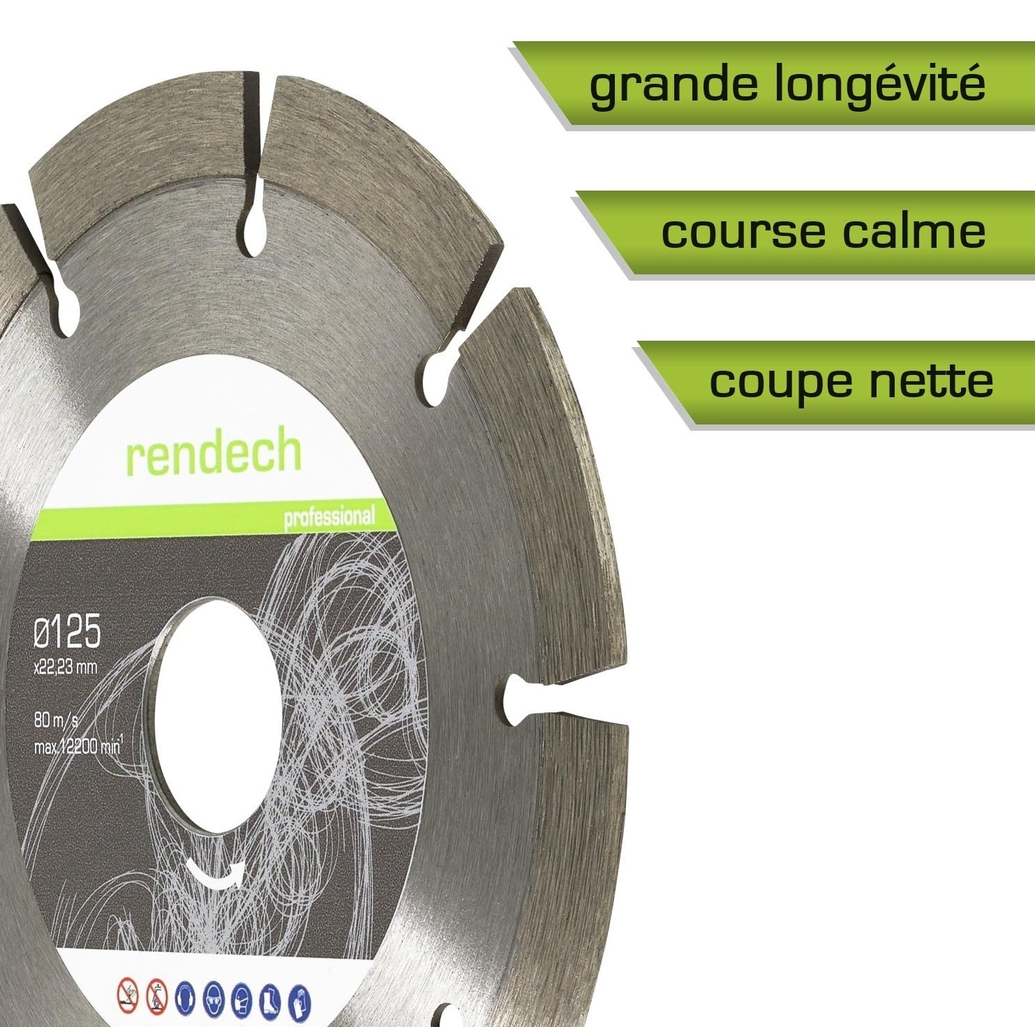 rendech® Disque diamant 125 mm professionnel pour Béton, Pierre, Brique etc. - Disques à tronçonner diamantés haute performance | Lot de 2