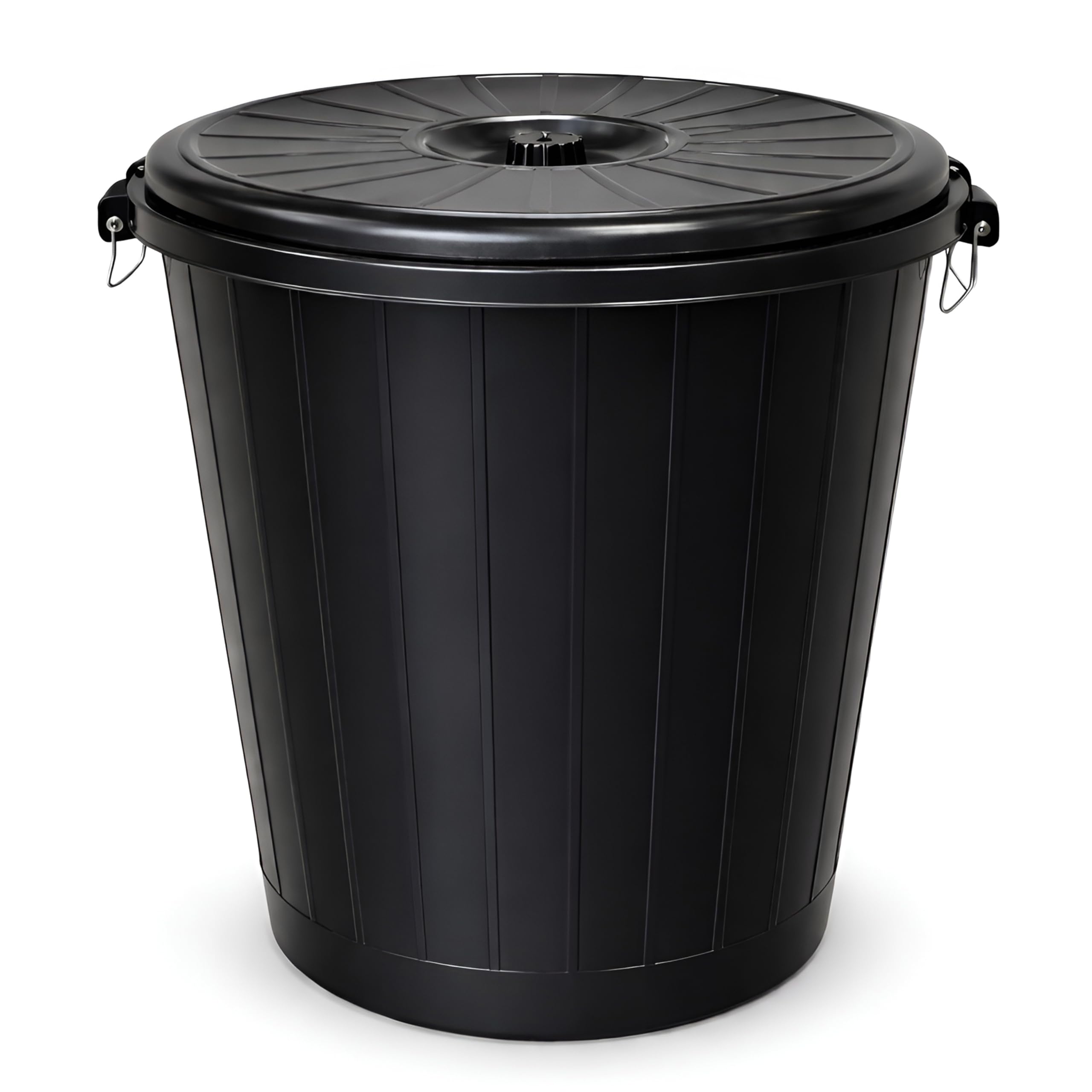 DIVCHI Trash Can for Kitchen 90L Plastic Dustbin for Office | Indoor Outdoor Waste Bin with Side Handles & Steel Lock Large Capacity Rubbish Container for Home Office Bathroom & Laundry (Black, 90L)