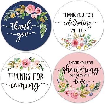 2" Round Blush Floral Thank You Favor Stickers- FloralThank You Labels for Wedding, Bridal Shower, Baby Shower, Small Business, Bakeries, Handmade Goods, Birthday Party Favors80 Labels