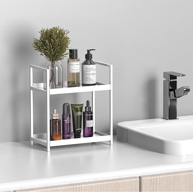 Organizador de Baño para Encimera, Estante de 2 Niveles Blanco miniatura 7