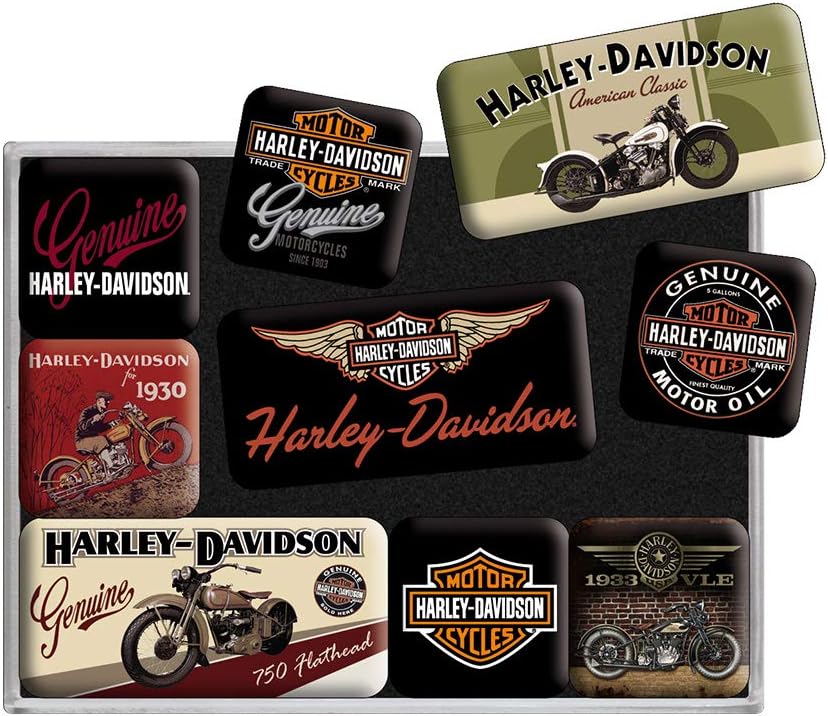 Nostalgic-Art, Retro-Style Fridge Magnets, Harley-Davidson Bikes – Gift for Motorcycle Fans, Magnet Set for Notice Board, Vintage Design, 9 Pieces