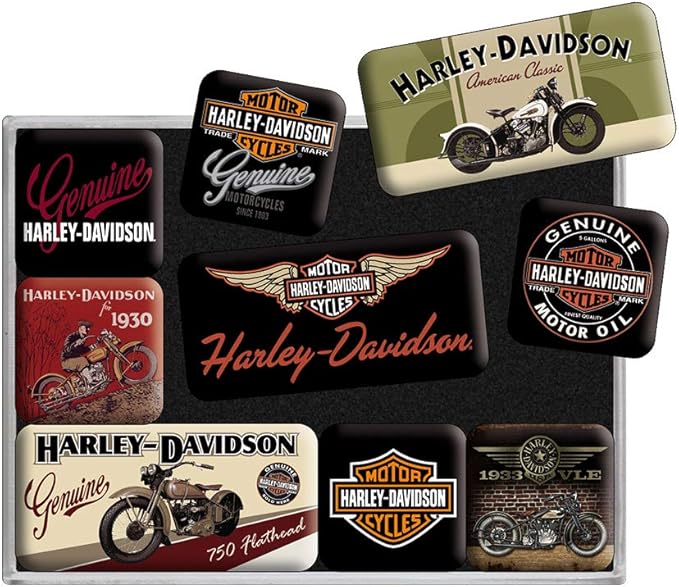 Nostalgic-Art Retro Kühlschrank-Magnete, 9 Stück, Harley-Davidson Bikes – Geschenk-Idee für Biker, Magnetset für Magnettafel, Vintage Design Nostalgic-Art Retro Kühlschrank-Magnete, 9 Stück, Harley-Davidson Bikes – Geschenk-Idee für Biker, Magnetset für Magnettafel, Vintage Design
