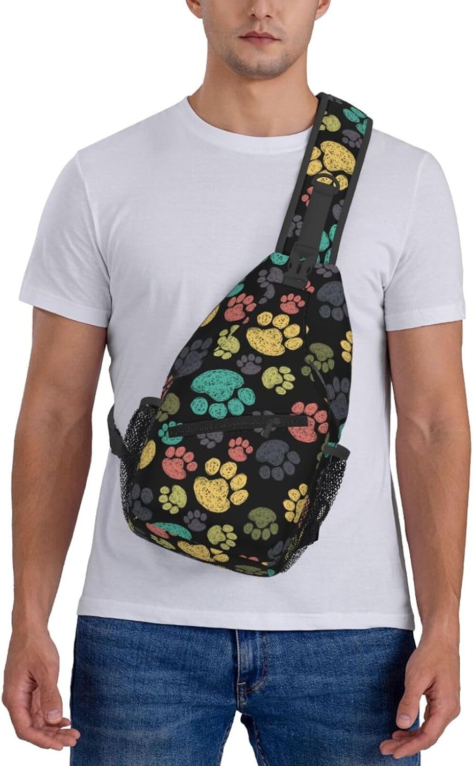 Colorful Paw Print Crossbody Sling Bags for Women Men Rainbow Puppy Dog Paws Doodle Style Travel Sling Backpack Casual Chest Shoulder Bag Cute Animal Footprint Gym Sports Hiking Daypack - Image 6
