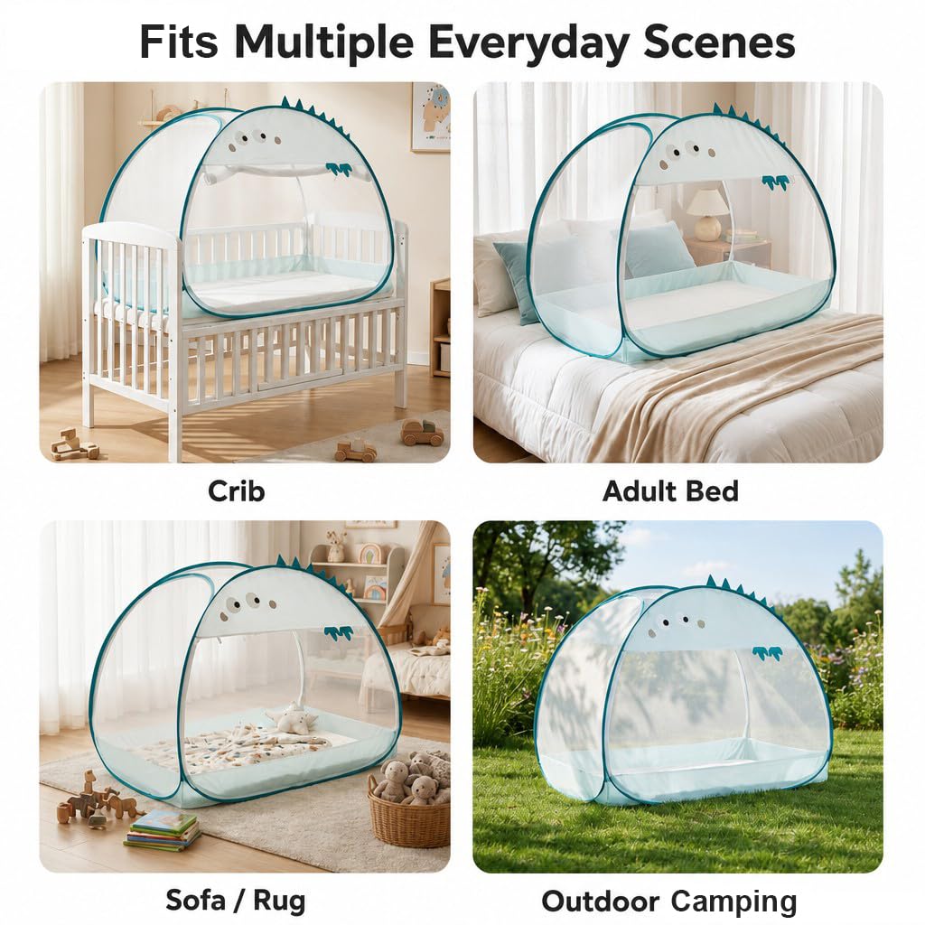 Liemuao Moustiquaire Pop Up pour Lit bébé, 120x65x100 cm, Installation Facile Tente de Lit Dôme avec Double Porte Fermeture éclair, Portable et Pliable pour Camping et Chambre (Lapin)
