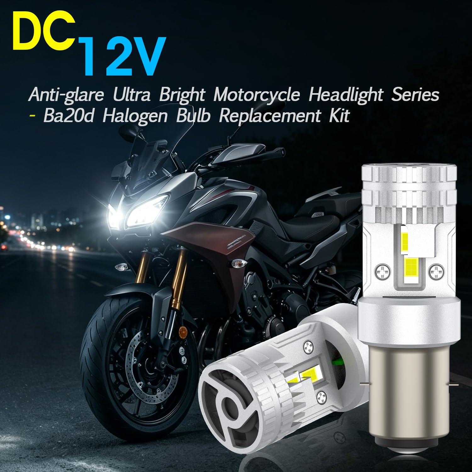 TECTICO BA20D S2 Bombilla LED Faro de Motocicleta, 12 V CC 35/35W, Luz Blanca Fría 6000K, Luz Alta y Baja, Recambio para Motocicleta y Scooter, 1 unidad, paquete de 2