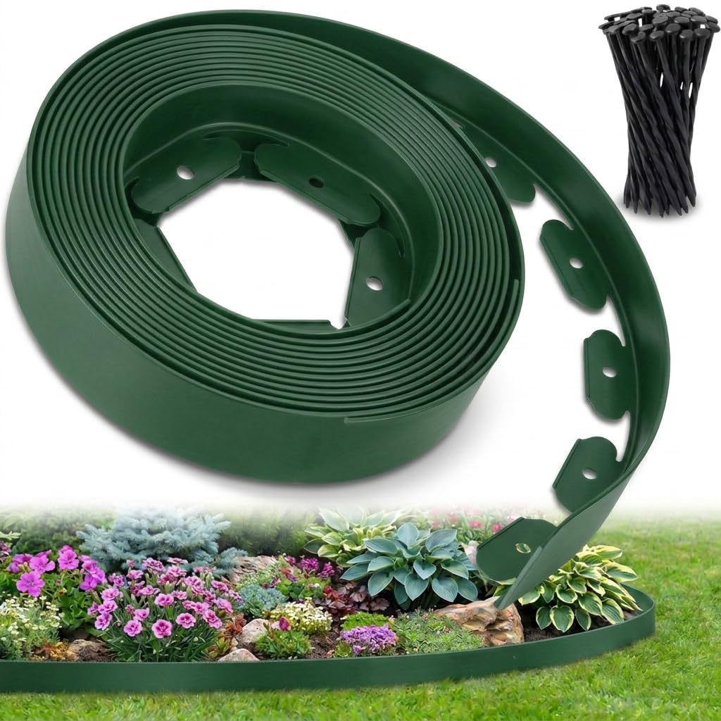 Ediesi, Bordura Jardín Exterior, 10 m, Flexible, Borde plástico Resistente 5 mm, borduras para delimitador césped, Caminos fácil instalación con 30 Piquetas (Negro, 10 Metros) — view 14